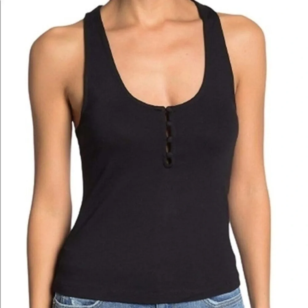 Free People Black Hang Out Cami Tank Top BRAND NEW - Picture 1 of 6